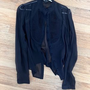 Sheer tuxedo top button down shirt